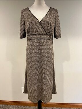 Loft V-Neck Brown fake Wrap-Style short sleeves midi Dress size 10